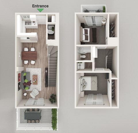a bedroom floor plan and a living room with a balcony